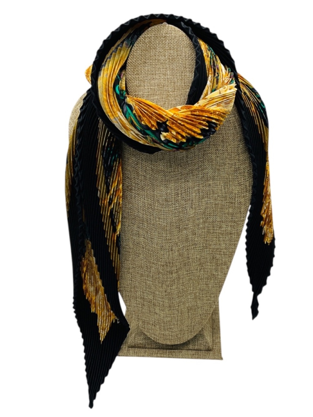 HERMES BLACK MULTI AZULEJOS PRINT PLISSE PLEATED SILK TWILL SCARF - Picture 3 of 6
